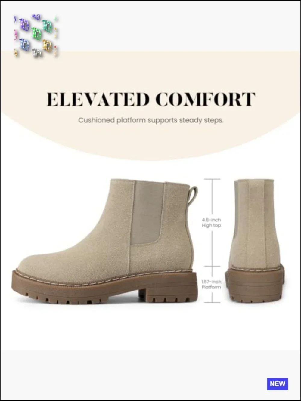Chelsea Ankle Boots Low Heel Slip On Lug Sole Elastic Side Panels Round Toe